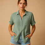 Women's Short Sleeve Shirt Blouse – Relaxed Button Front Blouse