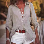 Women's Oversized Button Front Blouse – Relaxed Long Sleeve Shirt Blouse