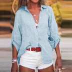 Women's Oversized Button Front Blouse – Relaxed Long Sleeve Shirt Blouse