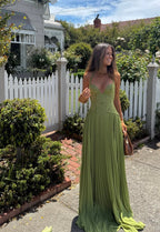 Women's Sweetheart Neckline Maxi Dress – Pleated Strappy Formal Dress