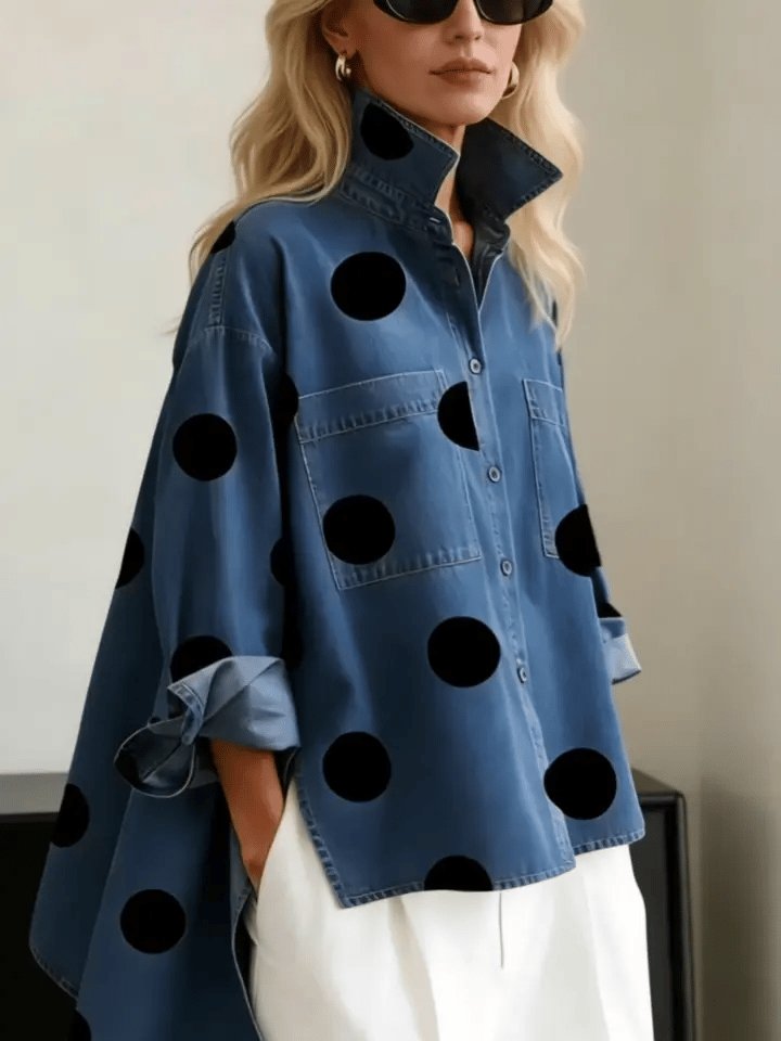 Women's Oversized Polka Dot Blouse – Long Sleeve Relaxed Shirt Blouse