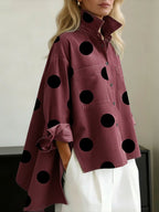 Women's Oversized Polka Dot Blouse – Long Sleeve Relaxed Shirt Blouse