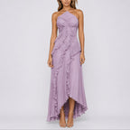 Women's Pleated Halter Wedding Guest Maxi Dress – Ruffle High Low Formal Dress