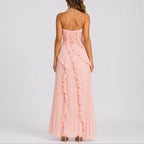 Women's Pleated Halter Wedding Guest Maxi Dress – Ruffle High Low Formal Dress
