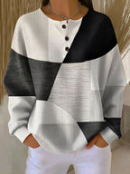 Women's Waffle Knit Henley Sweater – Colour Block Button Neck Pullover