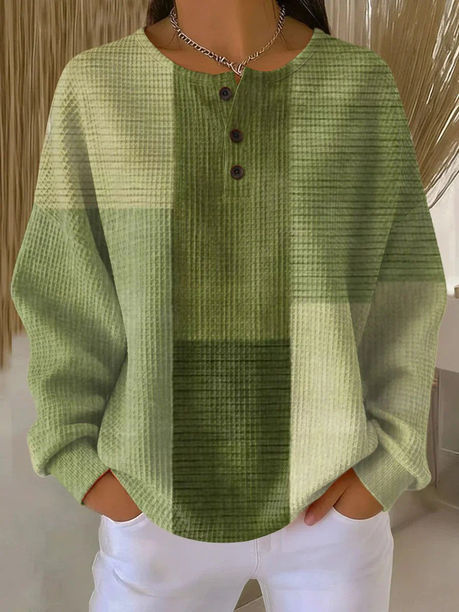 Women's Waffle Knit Henley Sweater – Colour Block Button Neck Pullover