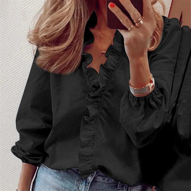 Women's Elegant Blouse with Draped Design and Relaxed Fit