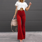 Women's High Waist Flared Pants – Retro Button Front Pocket Trousers