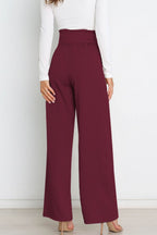 Women's High Waist Paperbag Pants – Bow Waist Wide Leg Trousers