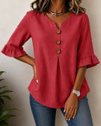 Women's Ruffle Front Blouse – Button Detail Flowy Long Sleeve Blouse