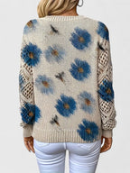 Women's Floral V-Neck Cardigan – Lightweight Flower Knit Cardigan