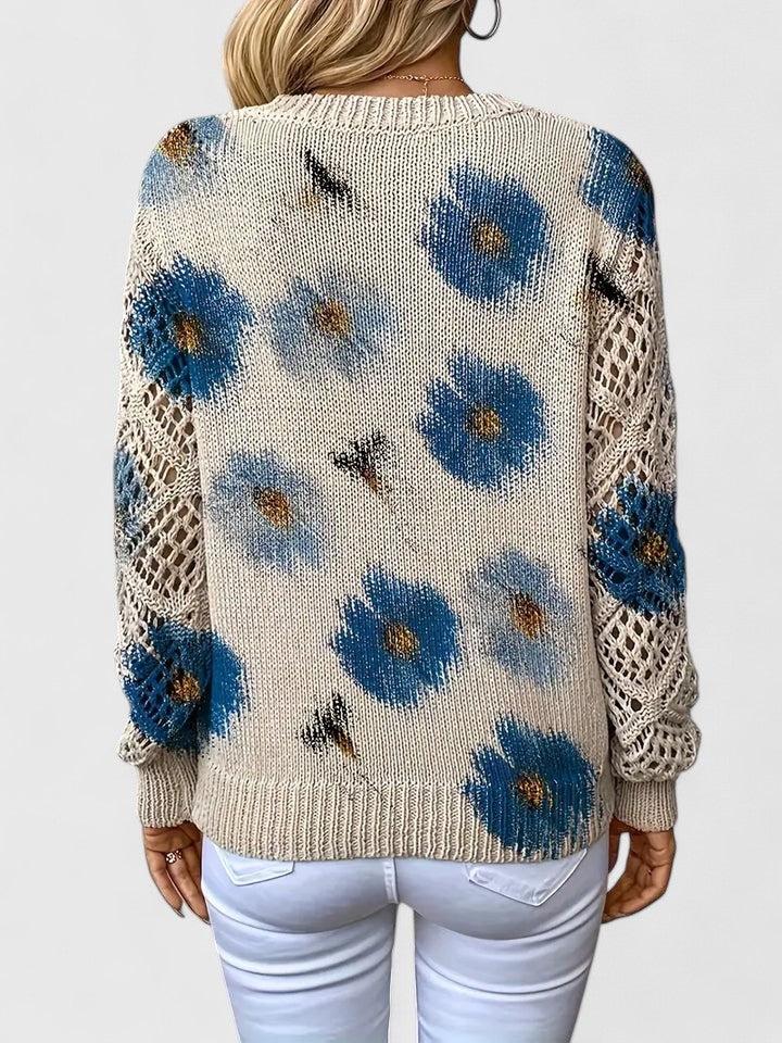 Women's Floral V-Neck Cardigan – Lightweight Flower Knit Cardigan