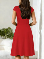 Women's V-Neck A-Line Dress – Short Sleeve Knee Length Pocket Dress