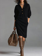 Women's Ribbed Midi Dress – Button Front Casual Dress – Virelle