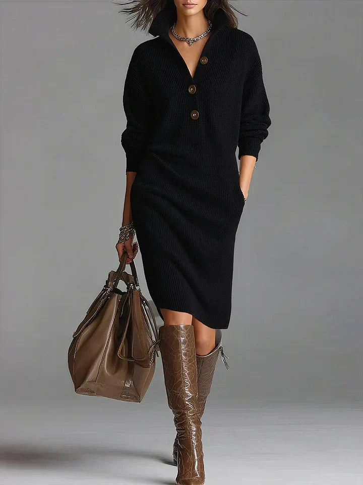 Women's Ribbed Midi Dress – Button Front Casual Dress – Virelle