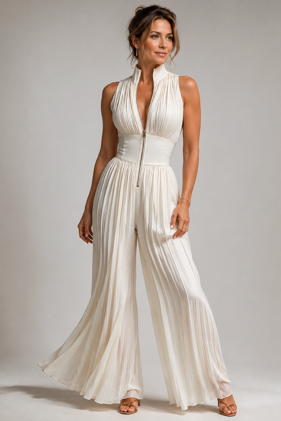 Women's Pleated Halter Jumpsuit – Wide Leg Jumpsuit