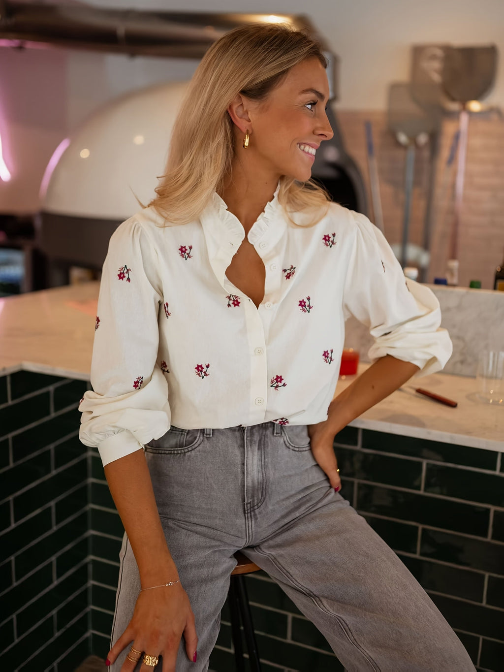 Women’s Floral Blouse – Collar Detail Spring Blouse – Lillian