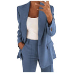 Women's Tailored Blazer Pants Set – Single Button Blazer Straight Leg Trousers Set