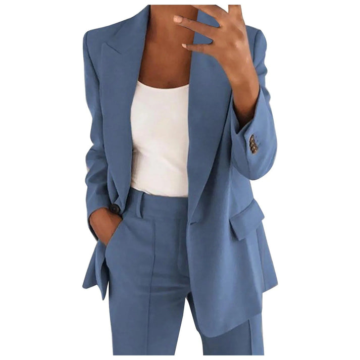 Women's Tailored Blazer Pants Set – Single Button Blazer Straight Leg Trousers Set