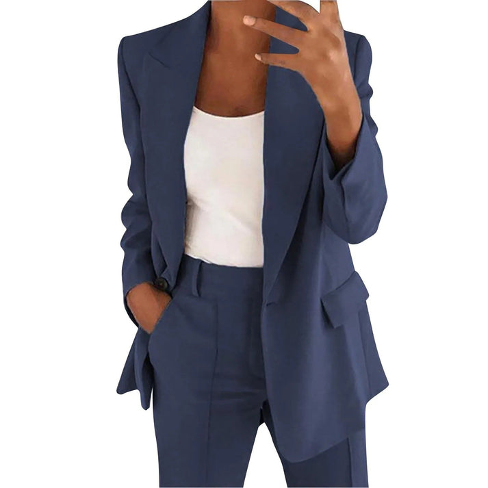 Women's Tailored Blazer Pants Set – Single Button Blazer Straight Leg Trousers Set