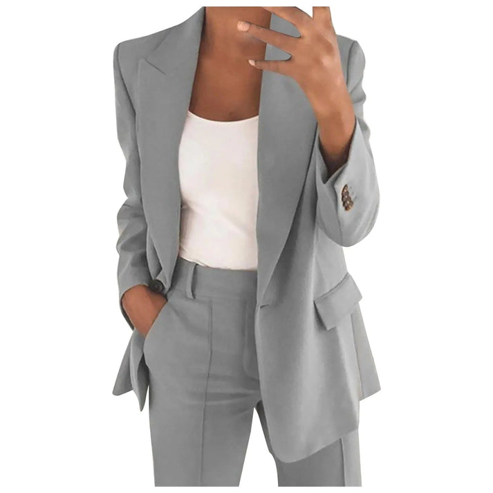 Women's Tailored Blazer Pants Set – Single Button Blazer Straight Leg Trousers Set