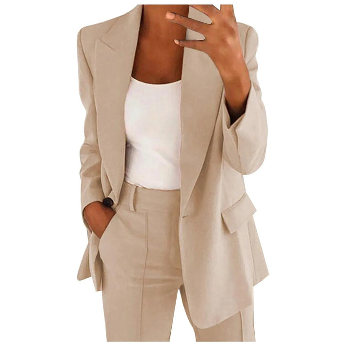 Women's Tailored Blazer Pants Set – Single Button Blazer Straight Leg Trousers Set