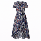 Women's Floral Midi Dress – Wrap V-Neck Dress