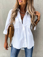 Women's Classic Button Blouse – Collared Long Sleeve Shirt Blouse