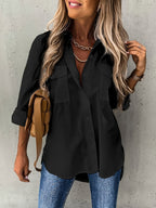 Women's Classic Button Blouse – Collared Long Sleeve Shirt Blouse