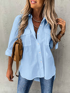 Women's Classic Button Blouse – Collared Long Sleeve Shirt Blouse