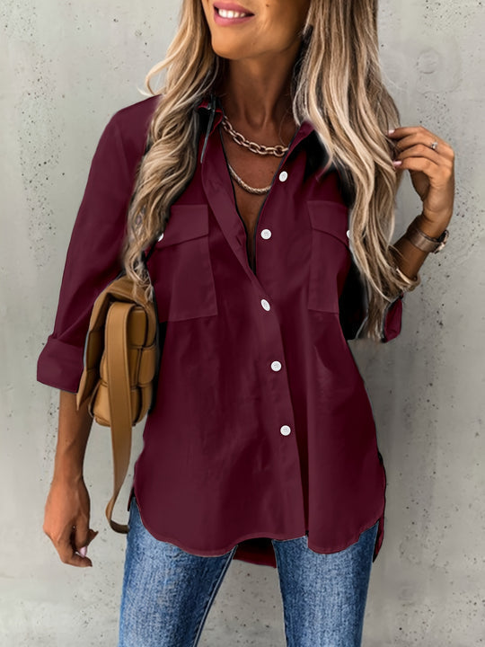 Women's Classic Button Blouse – Collared Long Sleeve Shirt Blouse
