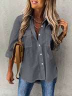 Women's Classic Button Blouse – Collared Long Sleeve Shirt Blouse