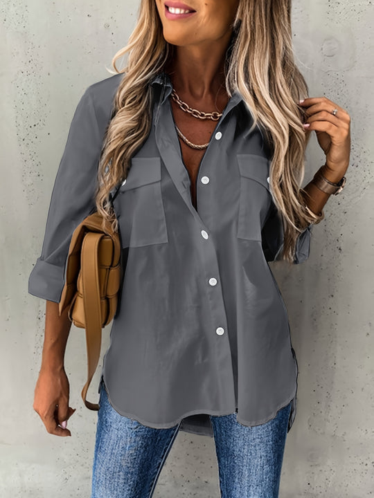 Women's Classic Button Blouse – Collared Long Sleeve Shirt Blouse