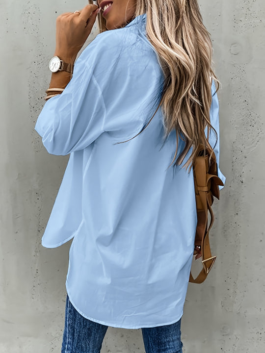 Women's Classic Button Blouse – Collared Long Sleeve Shirt Blouse