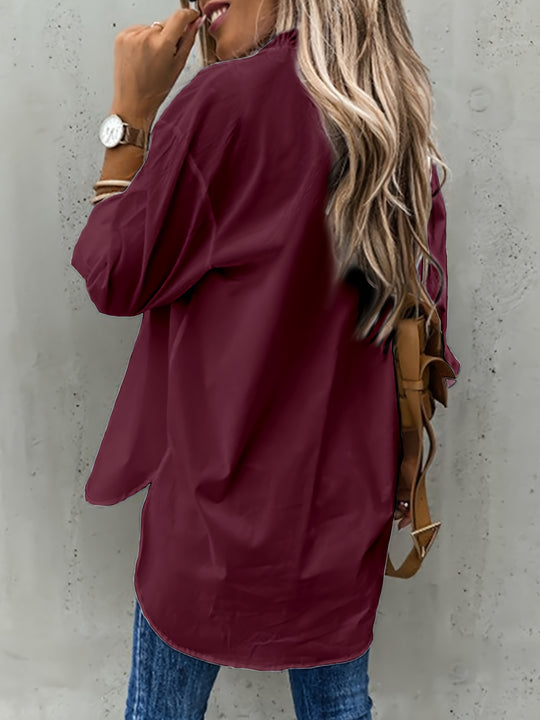 Women's Classic Button Blouse – Collared Long Sleeve Shirt Blouse