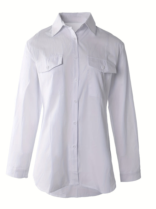 Women's Classic Button Blouse – Collared Long Sleeve Shirt Blouse