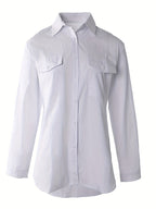 Women's Classic Button Blouse – Collared Long Sleeve Shirt Blouse