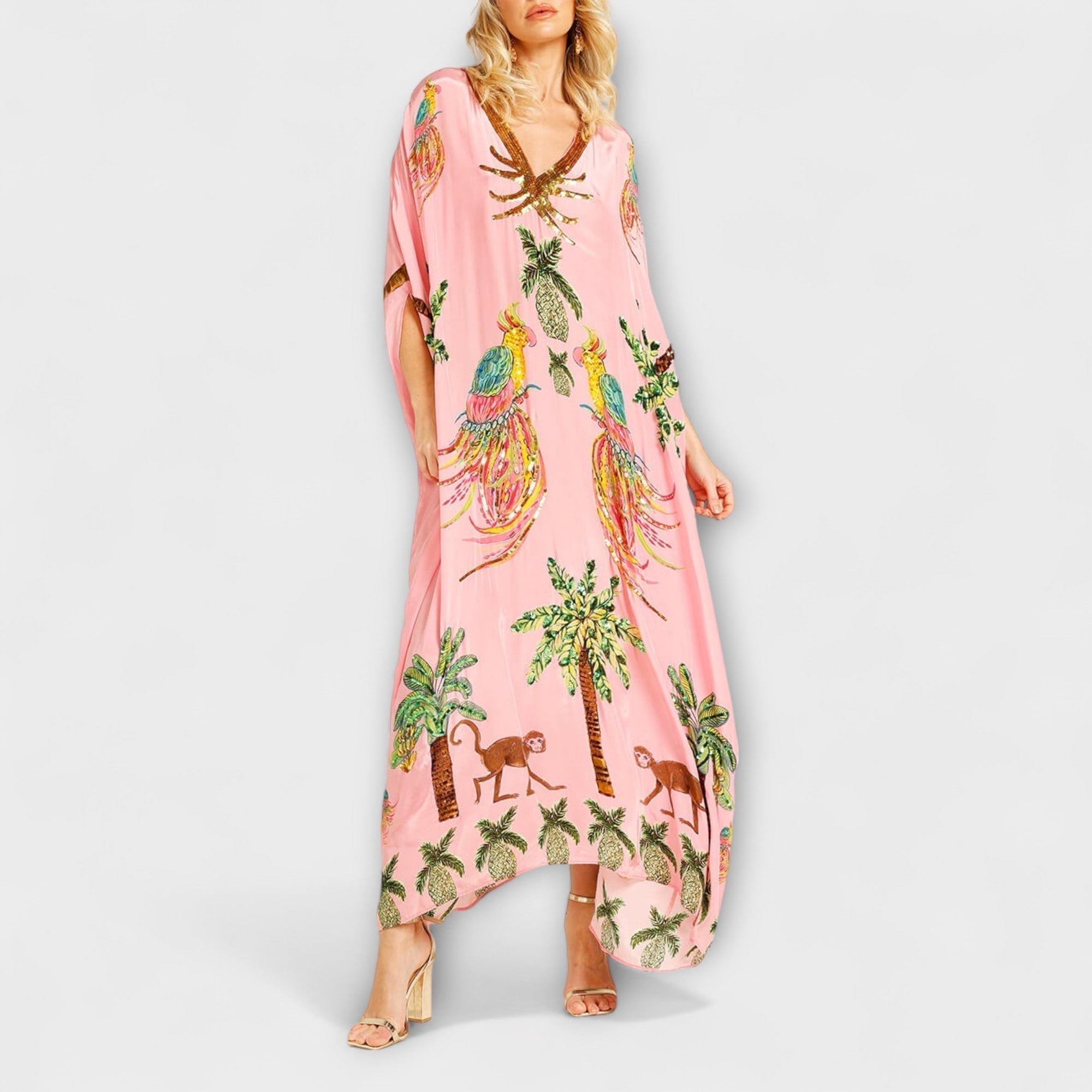 Women's Asymmetrical Maxi Dress – Tropical Print Dress – Linda
