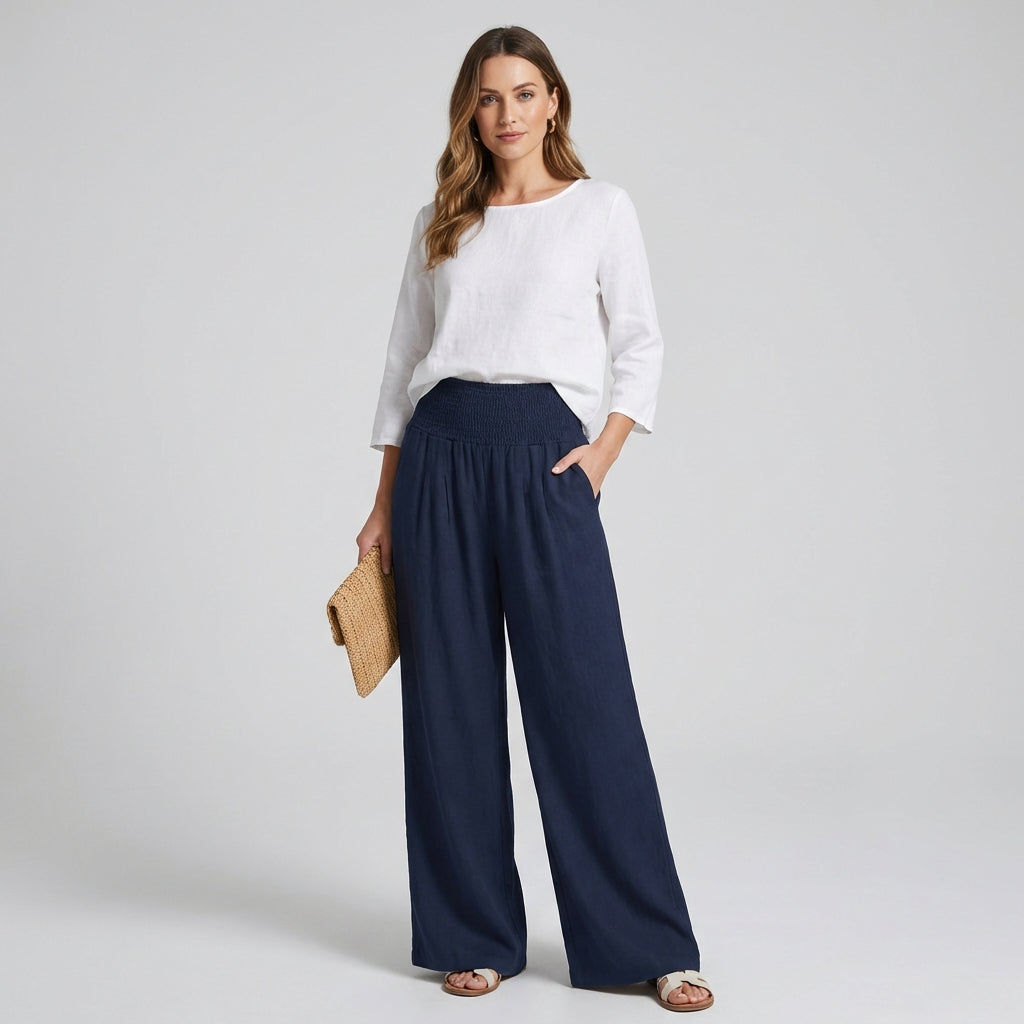 Women's Wide Leg Palazzo Pants – High Waist Elastic Waist Trousers