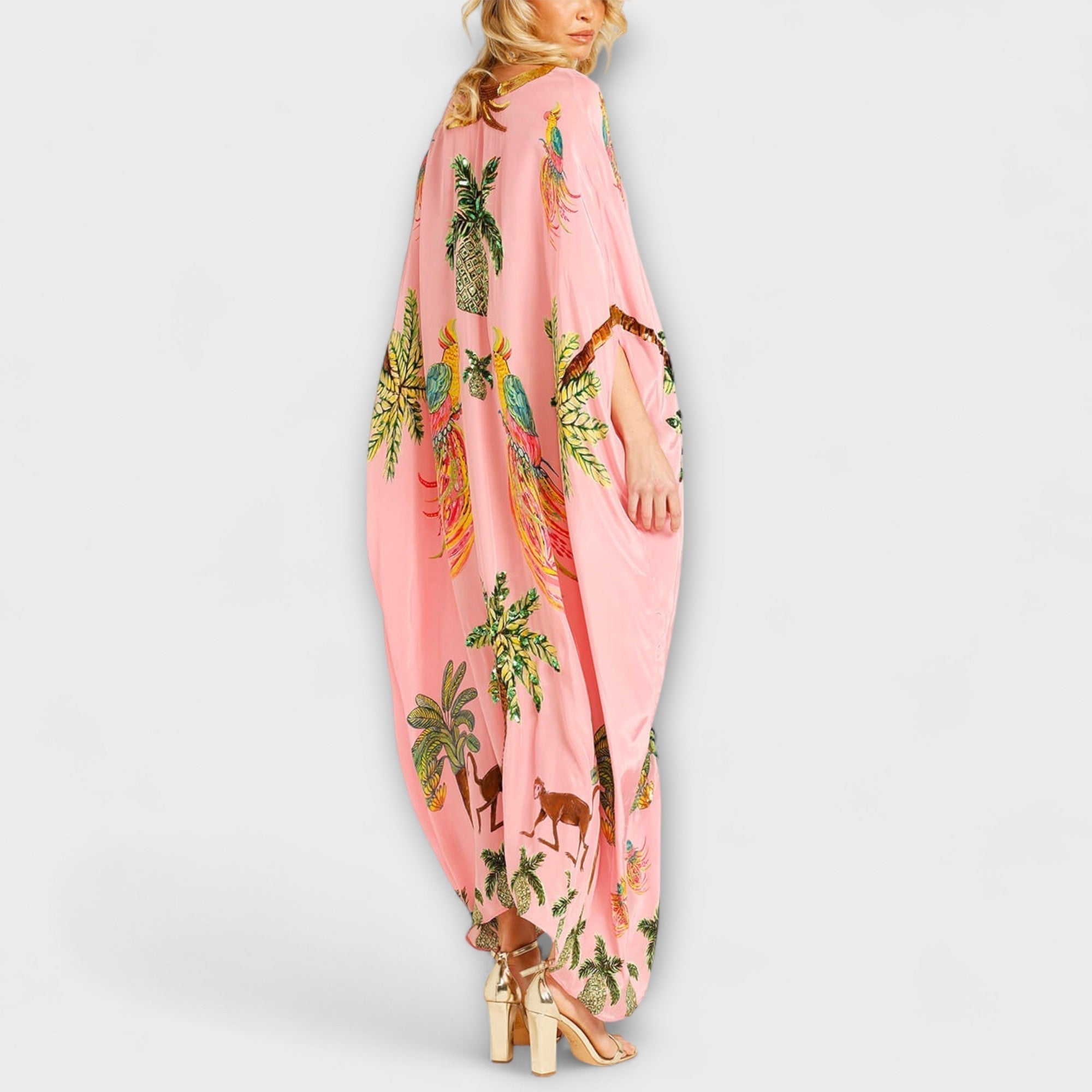 Women's Asymmetrical Maxi Dress – Tropical Print Dress – Linda
