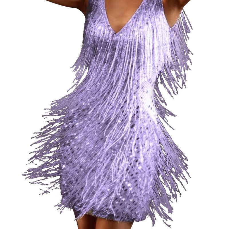 Women's Fringe Mini Party Dress – Shimmer Fitted Cocktail Dress