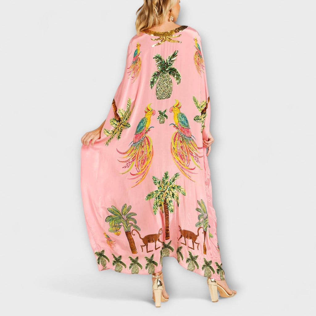 Women's Asymmetrical Maxi Dress – Tropical Print Dress – Linda
