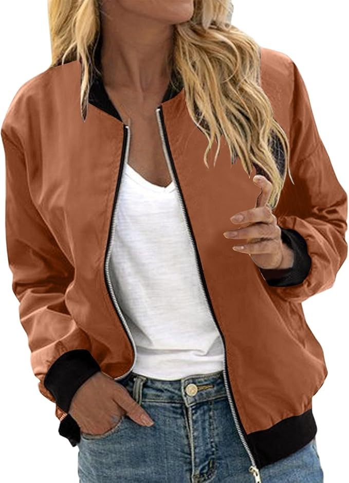 Women's Floral Bomber Jacket – Zip-Up Lightweight Jacket