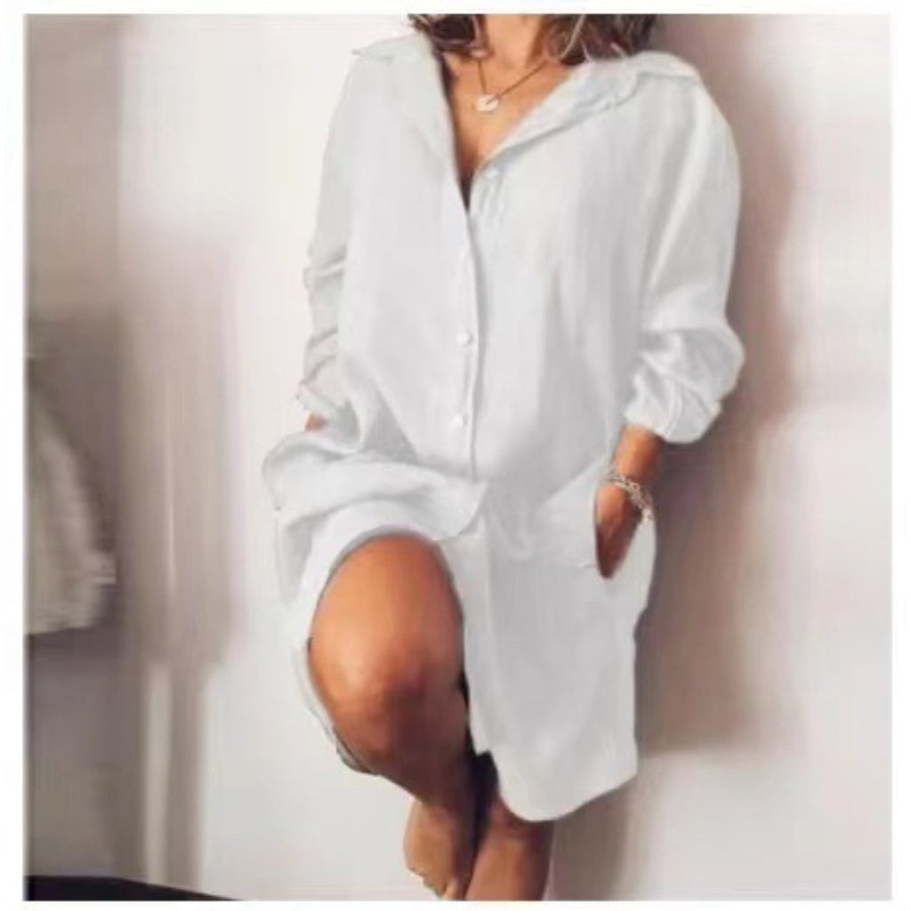 Women's Longline Button Blouse – Relaxed Tunic Blouse