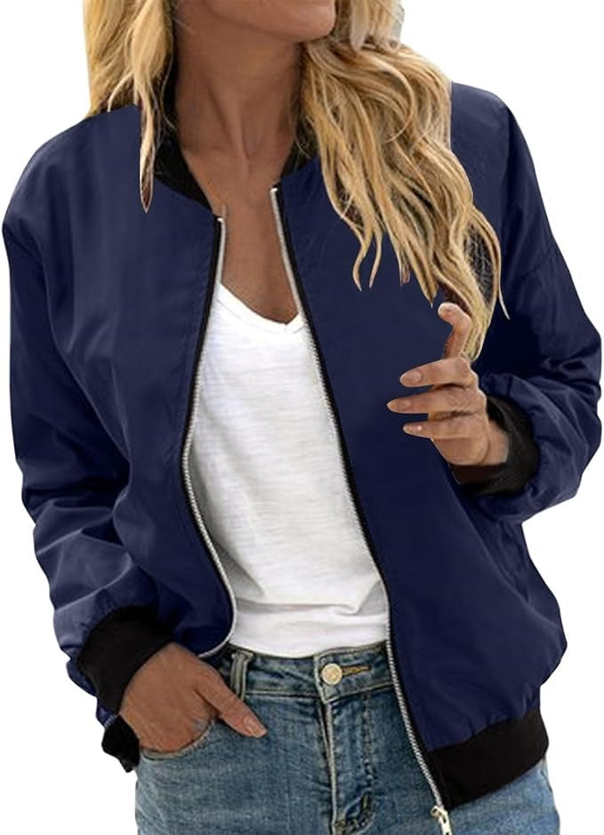 Women's Floral Bomber Jacket – Zip-Up Lightweight Jacket