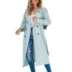 Women's Long Double-Breasted Trench Coat – Lapel Button Front Overcoat