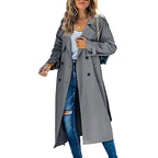 Women's Long Double-Breasted Trench Coat – Lapel Button Front Overcoat