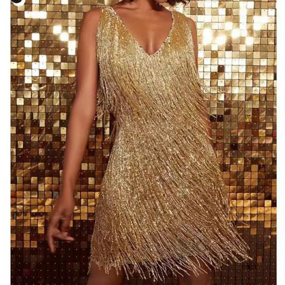 Women's Fringe Mini Party Dress – Shimmer Fitted Cocktail Dress