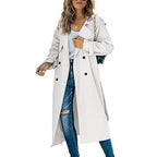 Women's Long Double-Breasted Trench Coat – Lapel Button Front Overcoat