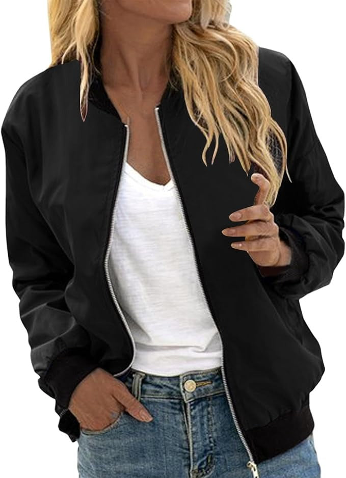 Women's Floral Bomber Jacket – Zip-Up Lightweight Jacket